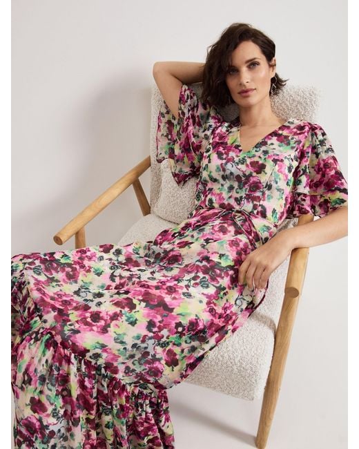 Phase Eight White Floral Print Ruffle Maxi Dress