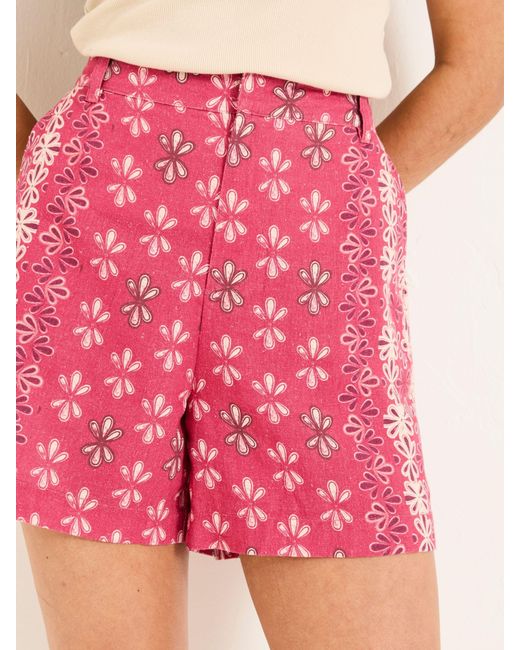 FatFace Red Fatface Nell Linen Blend Shorts