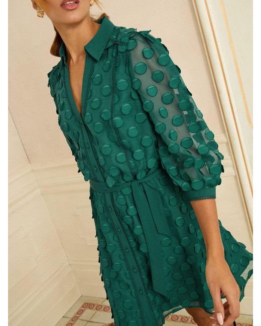 Love & Roses Green 3D Spot Mini Shirt Dress