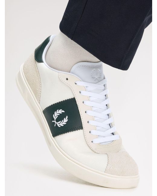 Fred Perry White Fred Perry B4 Textured Poly Suede Trainers for men