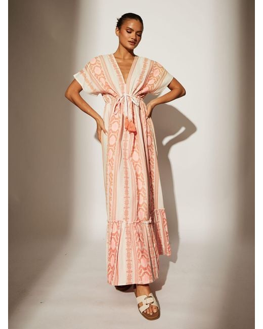 South Beach Pink Jacquard V-Neck Maxi Dress