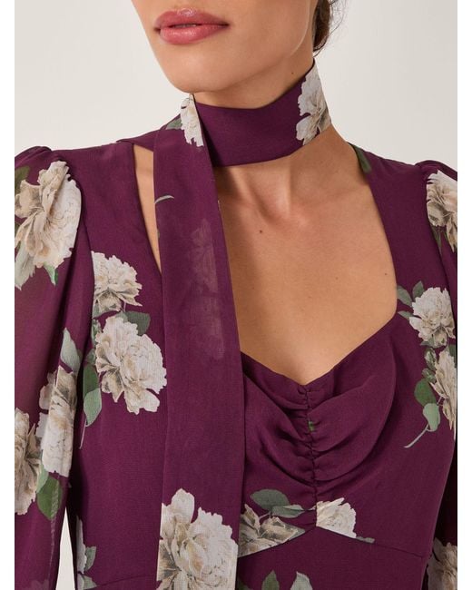 Monsoon Purple Amber Floral Print Midi Dress & Scarf