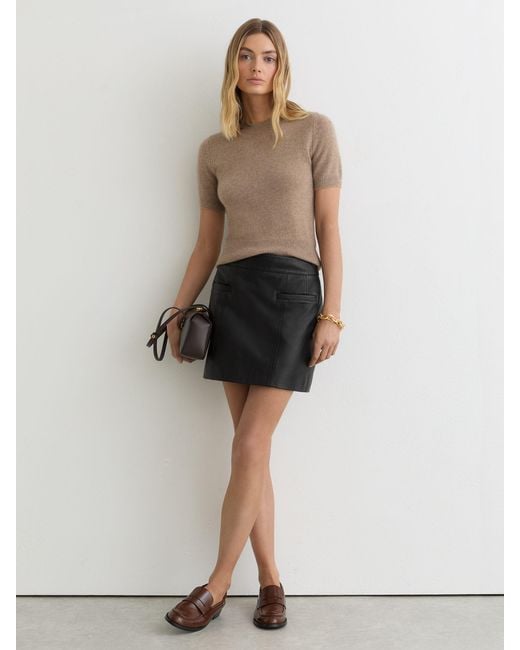 Reiss Natural Seema - Black Leather Welt-pocket Mini Skirt, Us 6