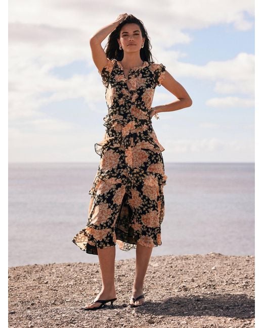 Mint Velvet Orange Floral Print Midi Dress