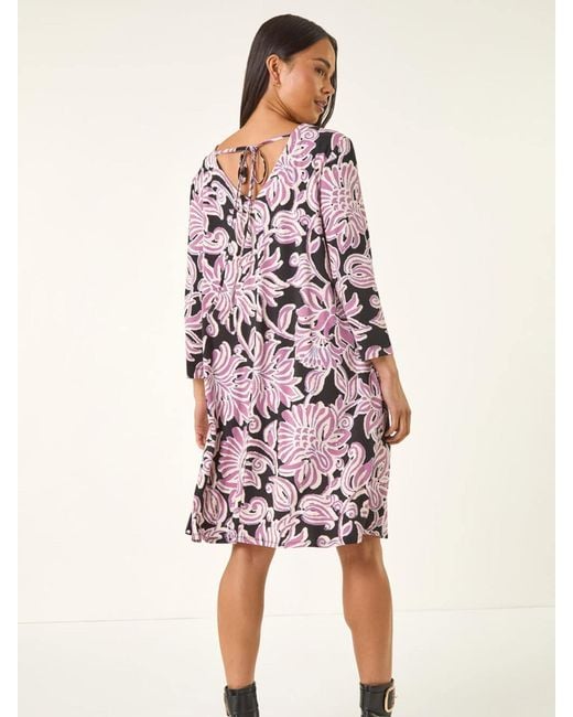 Roman Pink Petite V-Neck Swing Dress