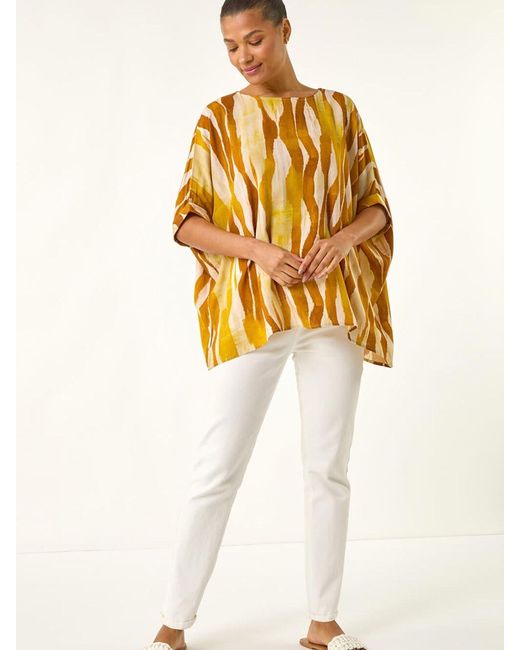 Roman Orange Abstract Buttoned Top