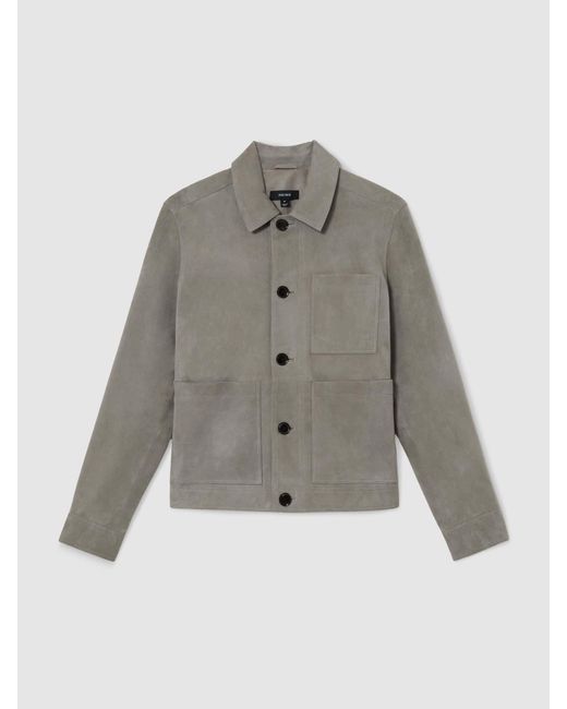 Reiss Gray Wilstead Suede Button-Through Trucker Jacket for men