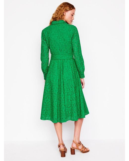 Boden Green 100% Cotton Amy Broderie Midi Shirt Dress