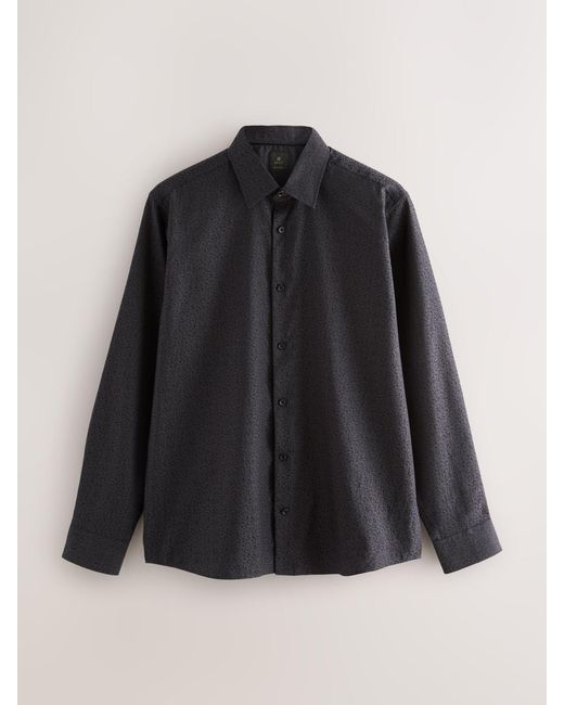 Next Black Regular Fit Geometric Print Long Sleeve Smart Shirt for men