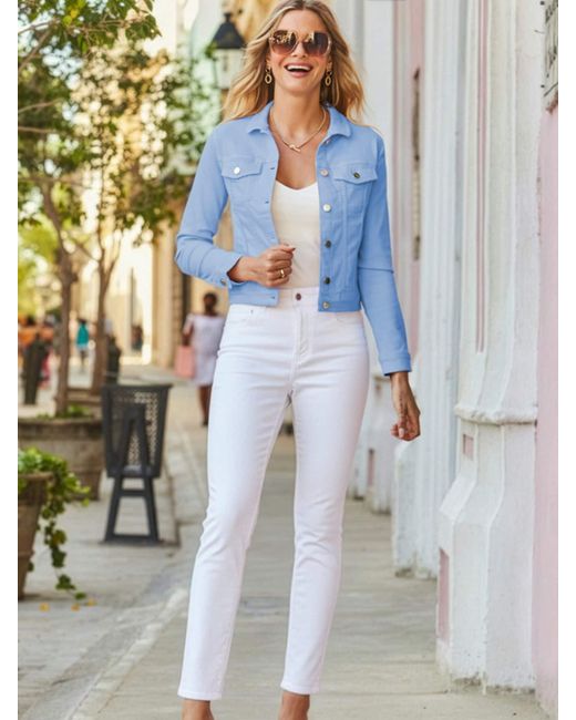 Sosandar Blue Sky Denim Jacket With Button