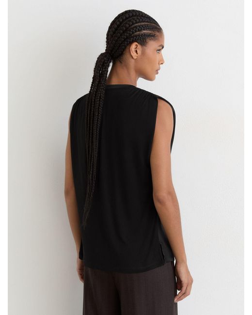 Reiss Black Silk-Front V-Neck Sleeveless Top