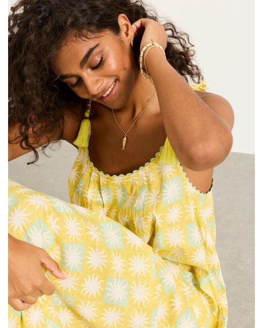 FatFace Yellow Fatface Bea Tassel Tie Strap Maxi Dress