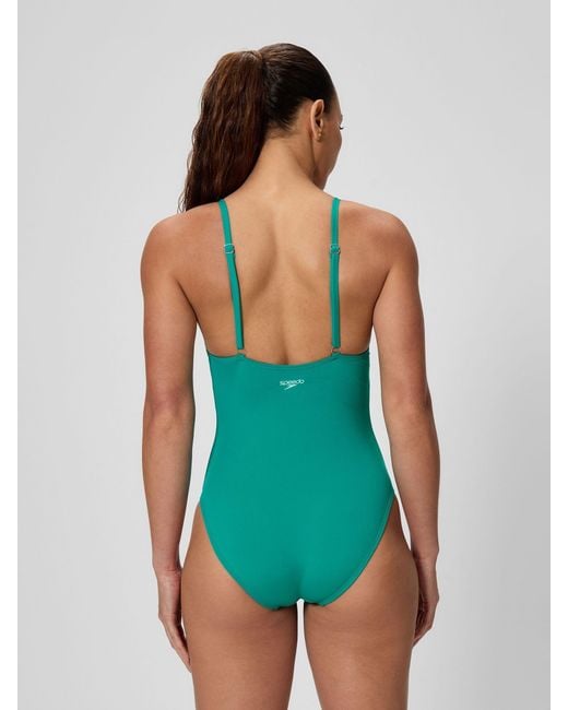 Speedo Green Solid V-Neck Swimsuit