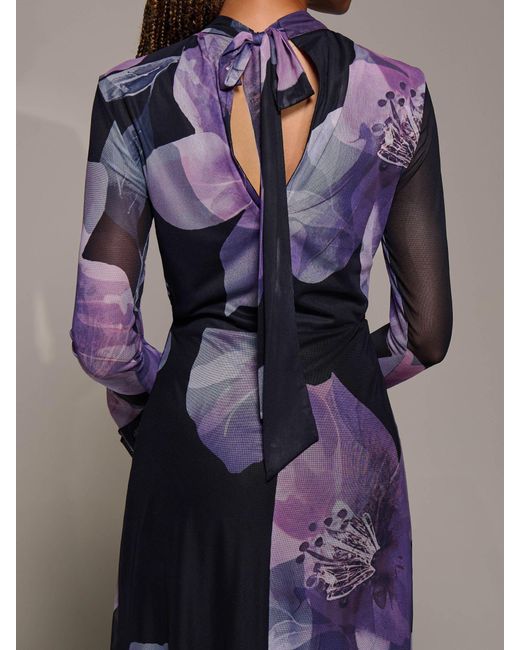 Jolie Moi Purple Ruffle Long Sleeve Mesh Maxi Dress