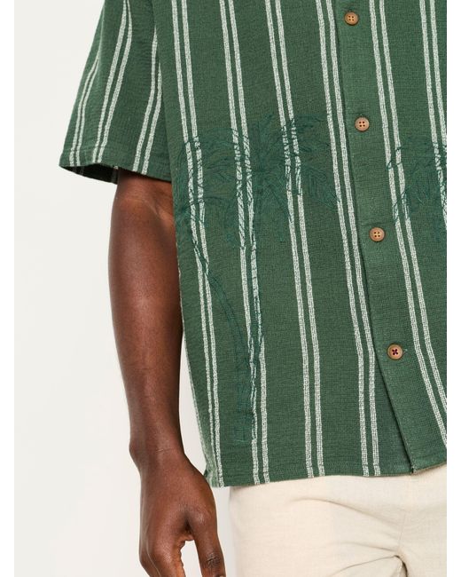 FatFace Green Fatface Short Sleeve Relaxed Fit Stripe Shirt With Palm Embroidery for men