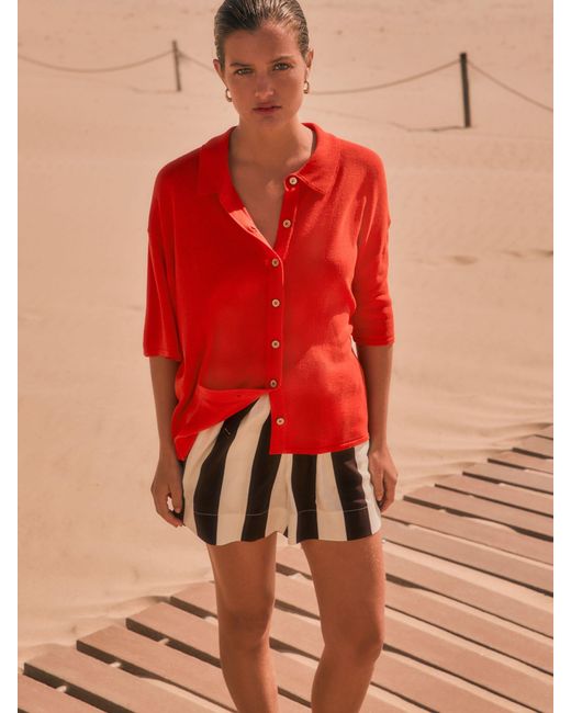 Next Knitted Collared Short Sleeve Shirt With Linen