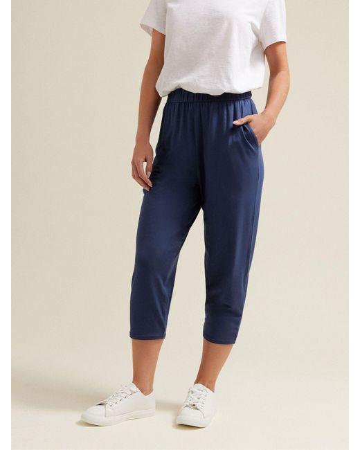 M Com Blue Elasticated Waist Cropped Hareem Trousers