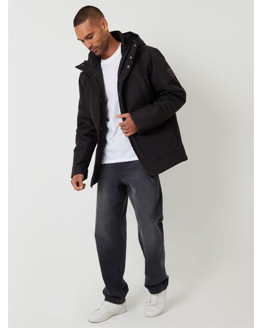 Threadbare Black Showerproof Longline Hooded Padded Jacket for men