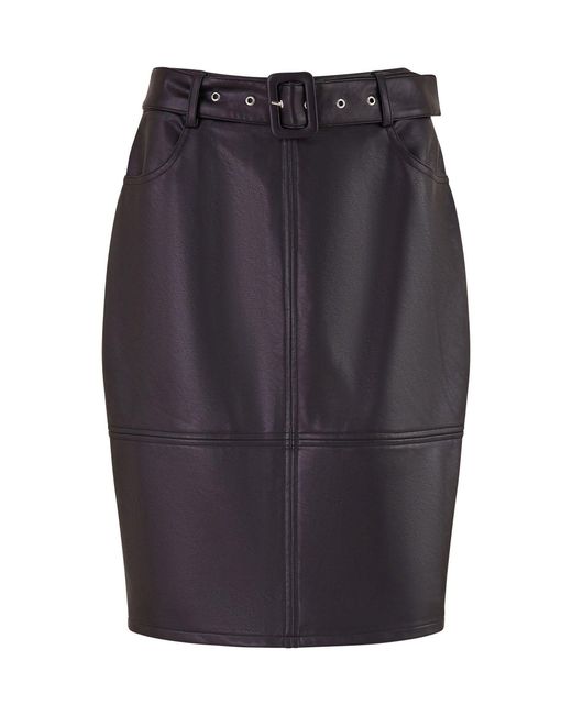 Yumi' Blue Faux Leather Midi Pencil Skirt With Matching Belt