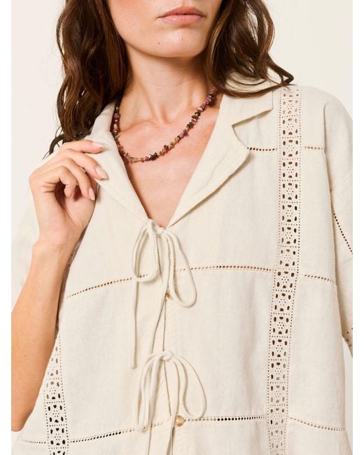 FatFace Natural Fatface Kara Petite Embroidered Linen Shirt