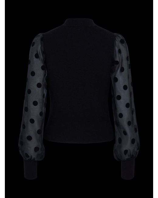Y.A.S Black Y. A.S Y. A.S Polka Dot Mesh Sleeve Knitted Long Sleeve Top