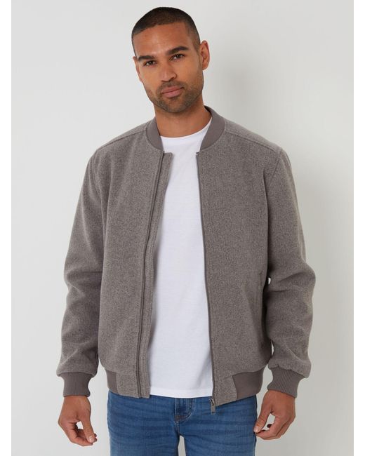 Threadbare Gray Faux Wool Brushed Bomber Jacket for men