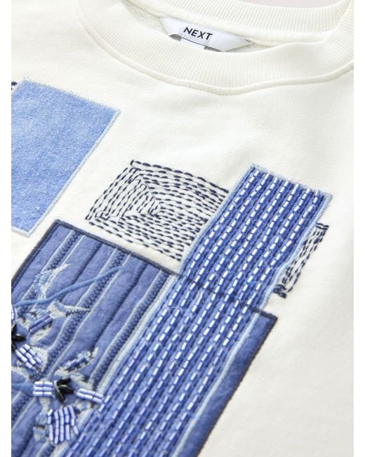 Next Blue Patchwork Graphic Embroidered Sweatshirt