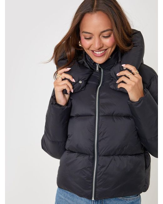 Threadbare Blue Showerproof Funnel Neck Puffer Coat