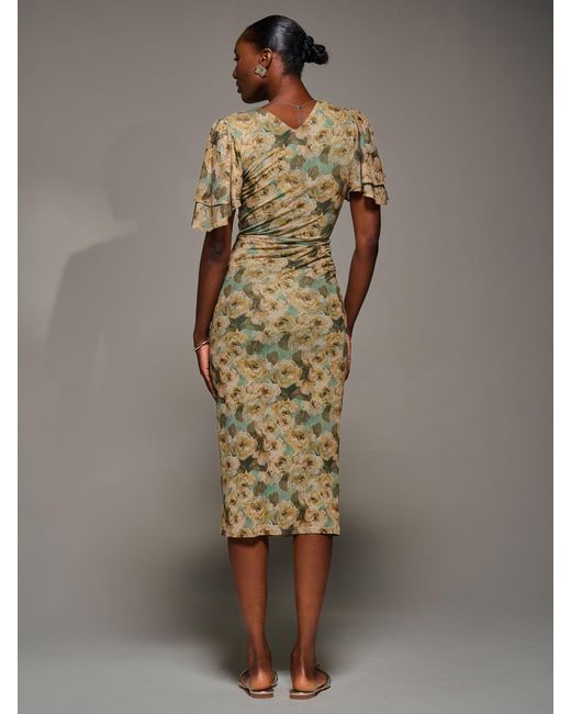 Jolie Moi Green Angel Sleeve Mesh Bodycon Dress