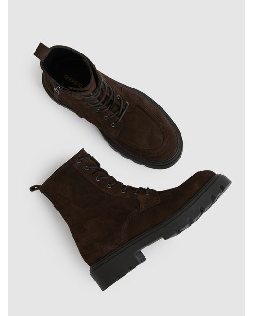 Reiss Black Ellie Leather Lace-Up Bootseu 38 (Uk 5)