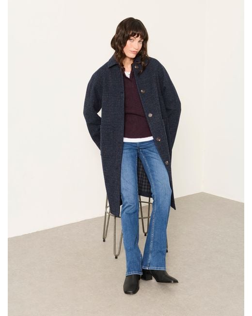 FatFace Blue Fatface Moons Long Wool Coat for men