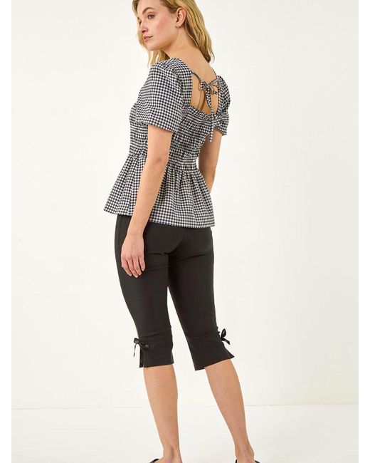 Roman Gray Gingham Shirred Top