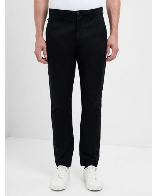 French Connection Black Cotton Blend Straight Leg Chino Trousers for men
