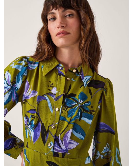 Monsoon Green Sonya Floral Print Midi Dress