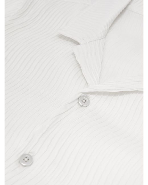Reiss White Textured-Wave Cuban-Collar Shirt for men