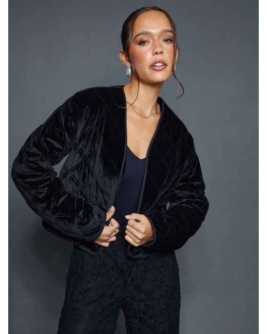 Threadbare Blue Diamond Quilted Velvet Jacket