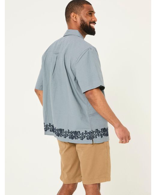 FatFace Blue Fatface Short Sleeve Embroidered Floral 100% Cotton Shirt for men