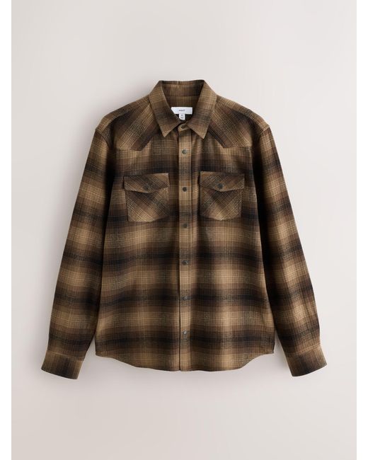 Next Brown Western Style Long Sleeve Check Shirt for men
