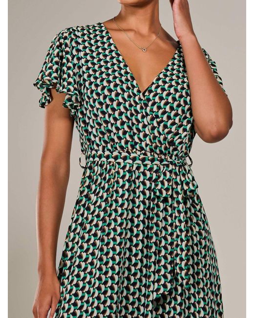 Jolie Moi Green Short Sleeve Side Tie Midi Dress