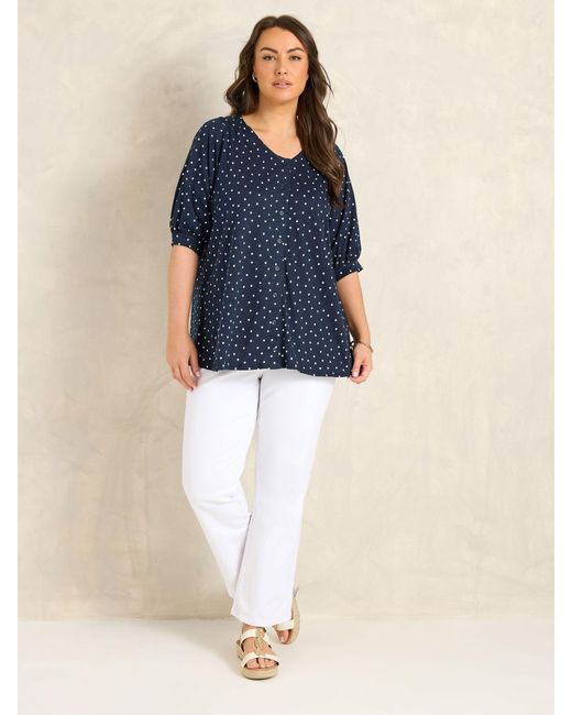 Evans Blue Slub Button Through Top