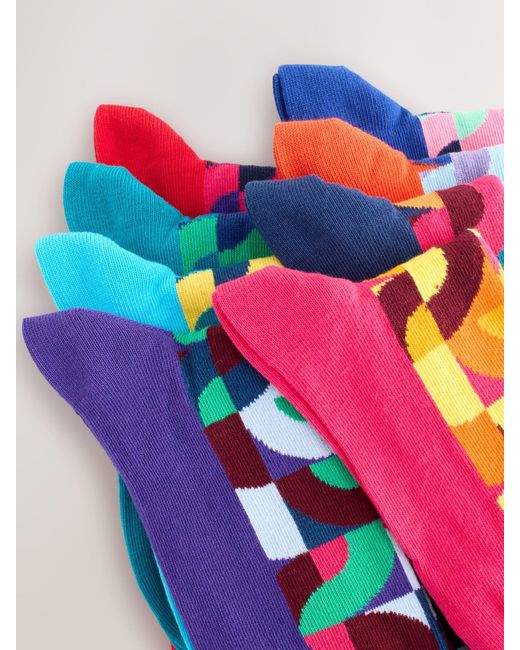 Next Red Bright/ Geo Pattern Socks 8 Pack for men