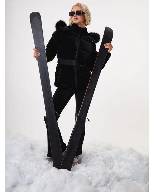 Threadbare Black High Shine Belted Parka Ski Jacket