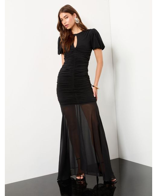 Lipsy Black Slinky Mesh Ruched Keyhole Maxi Dress