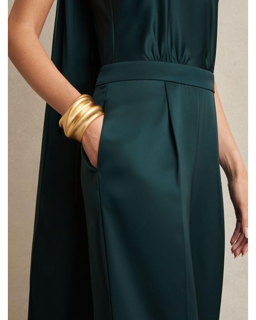 Reiss Farah - Teal Green Satin Cape Sash Jumpsuit, Us 0