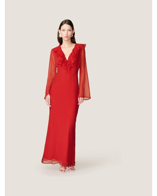 OMNES Women's Yvette Chiffon V-Neck Flared Sleeves Ruffle Detail Dress OMNES Women's Yvette Chiffon V-Neck Flared Sleeves Ruffle Detail Dress