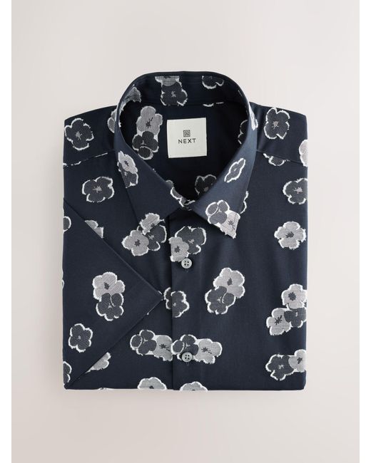 Next Blue Regular Fit Print Short Sleeve Shirt for men