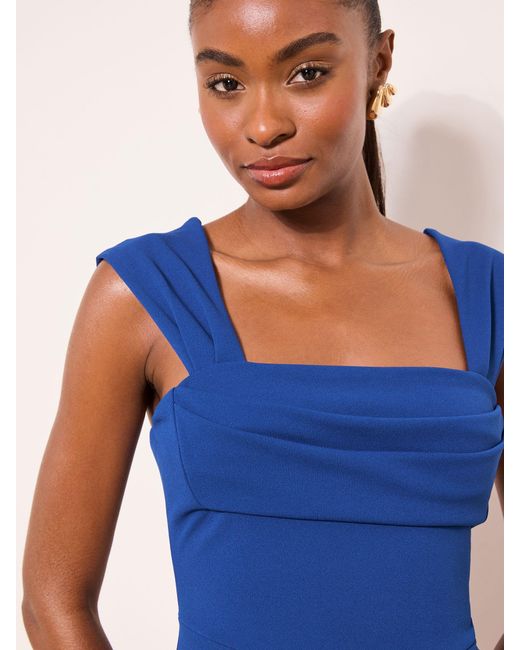 blue square neck dress with sleeves Navy Blue Square Neck Mother of the Bride Dress with Cap Sleeves – Modsele main image 1
