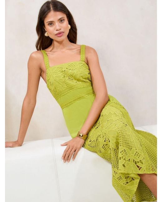 Lipsy Women's Green Premium Lace Insert Dropped Hem Fit And Flare Midi Dress Lipsy Women's Green Premium Lace Insert Dropped Hem Fit And Flare Midi Dress