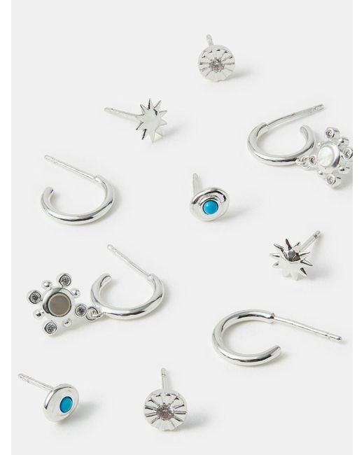 Accessorize Natural Tone Sterling Stone Stud & Hoop Earrings 5 Pack