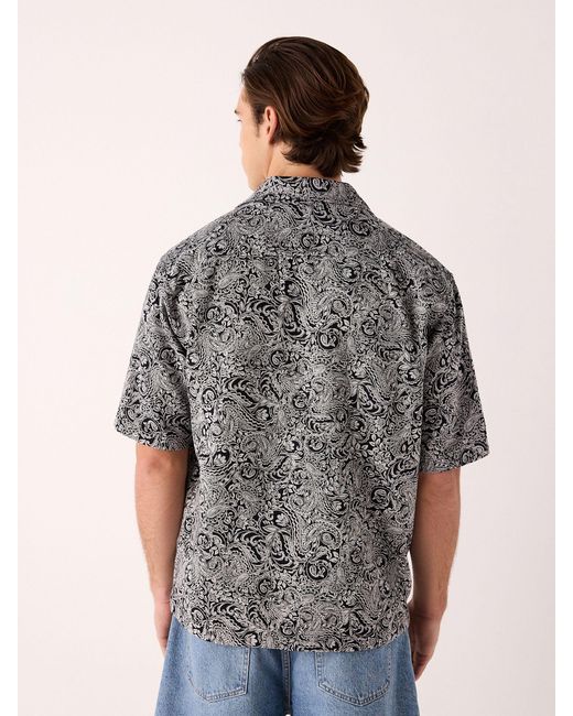 Next Gray Paisley Jacquard Printed Short Sleeve Shirt for men